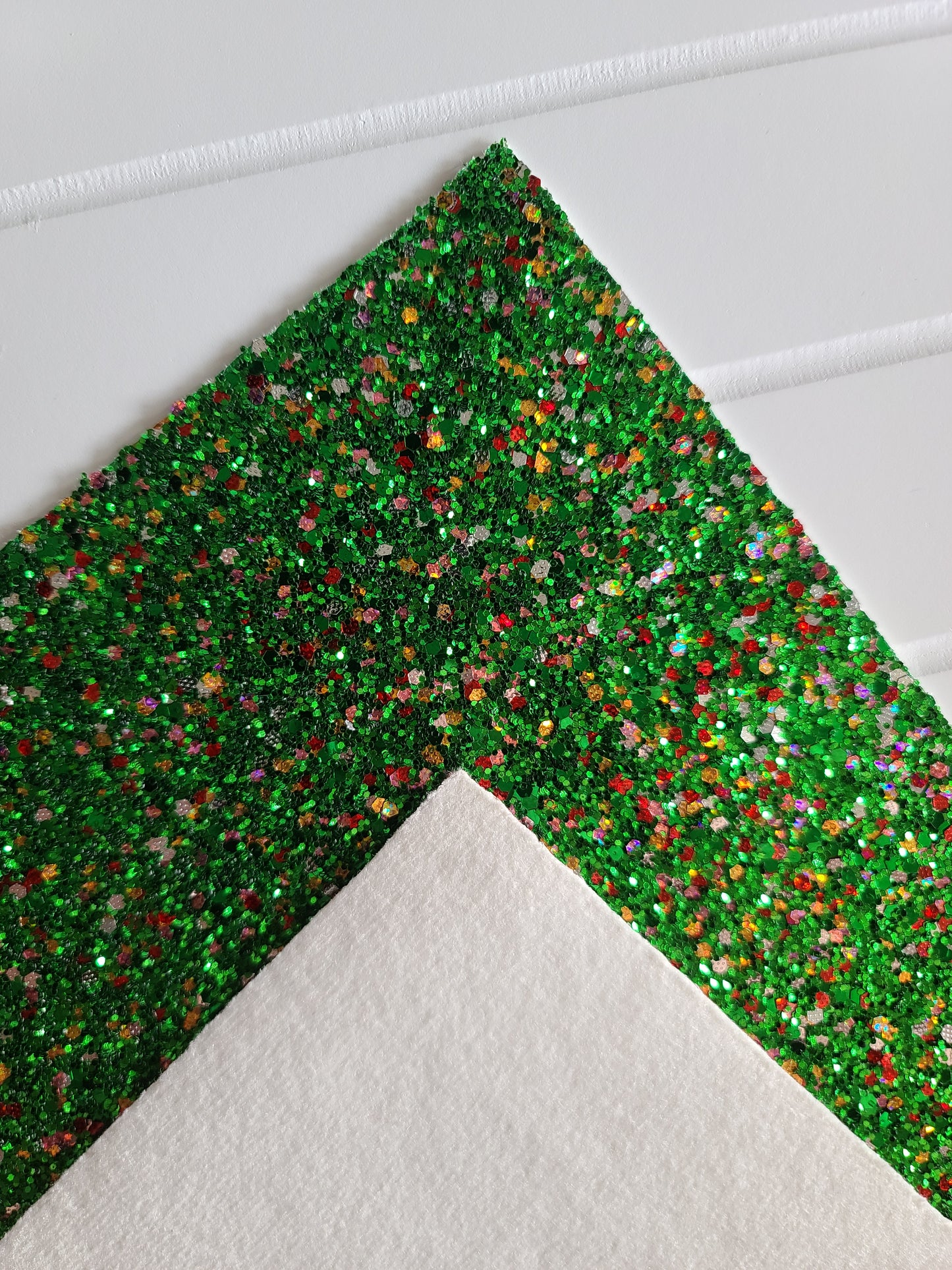 Green Multi Chunky Glitter Fabric Sheet - cotton backing