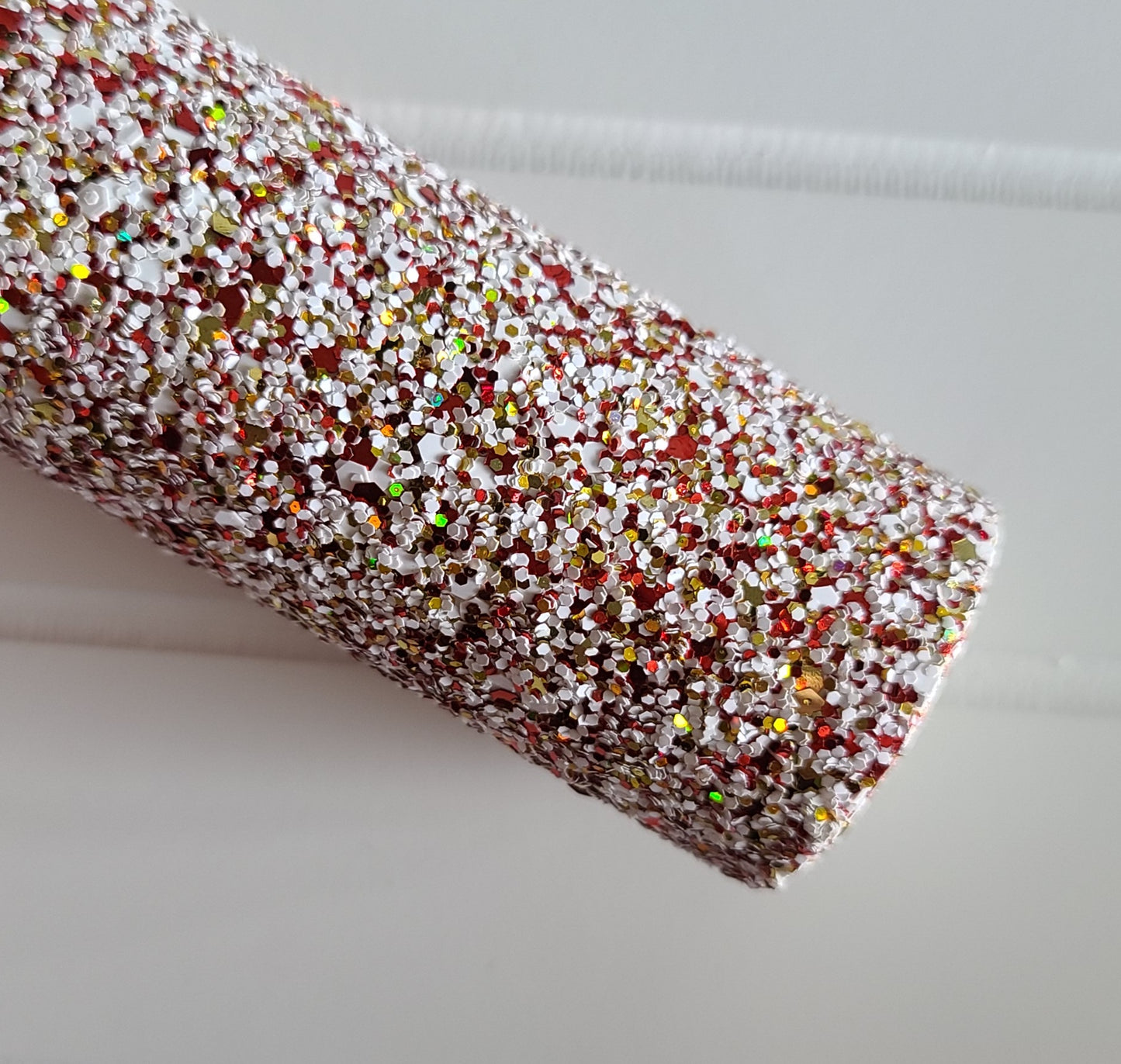 Red, White and Gold Chunky Glitter Fabric Sheet - cotton backing