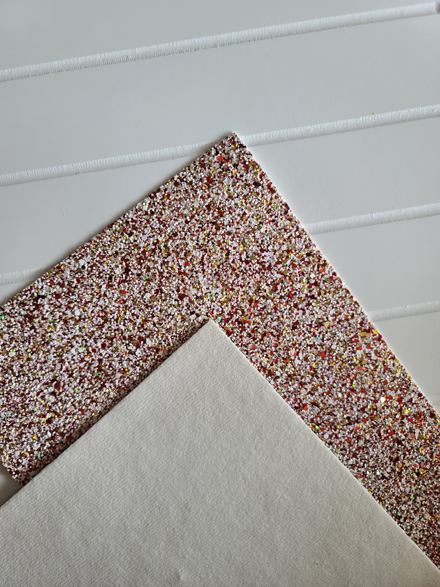 Red, White and Gold Chunky Glitter Fabric Sheet - cotton backing
