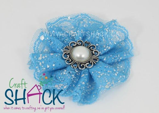 4" Glitter Lace Flower w/jewel center